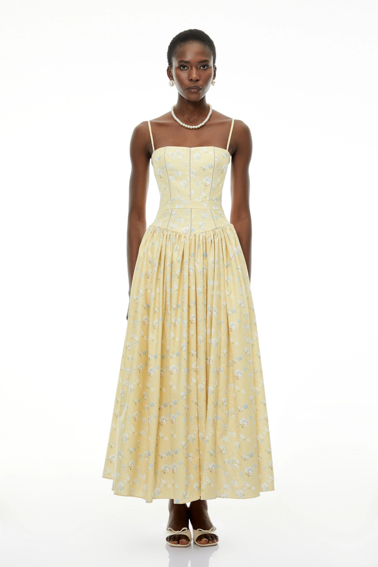 Fleur Yellow Floral Print Midi Dress