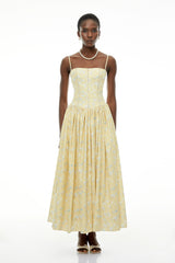 Fleur Yellow Floral Print Midi Dress