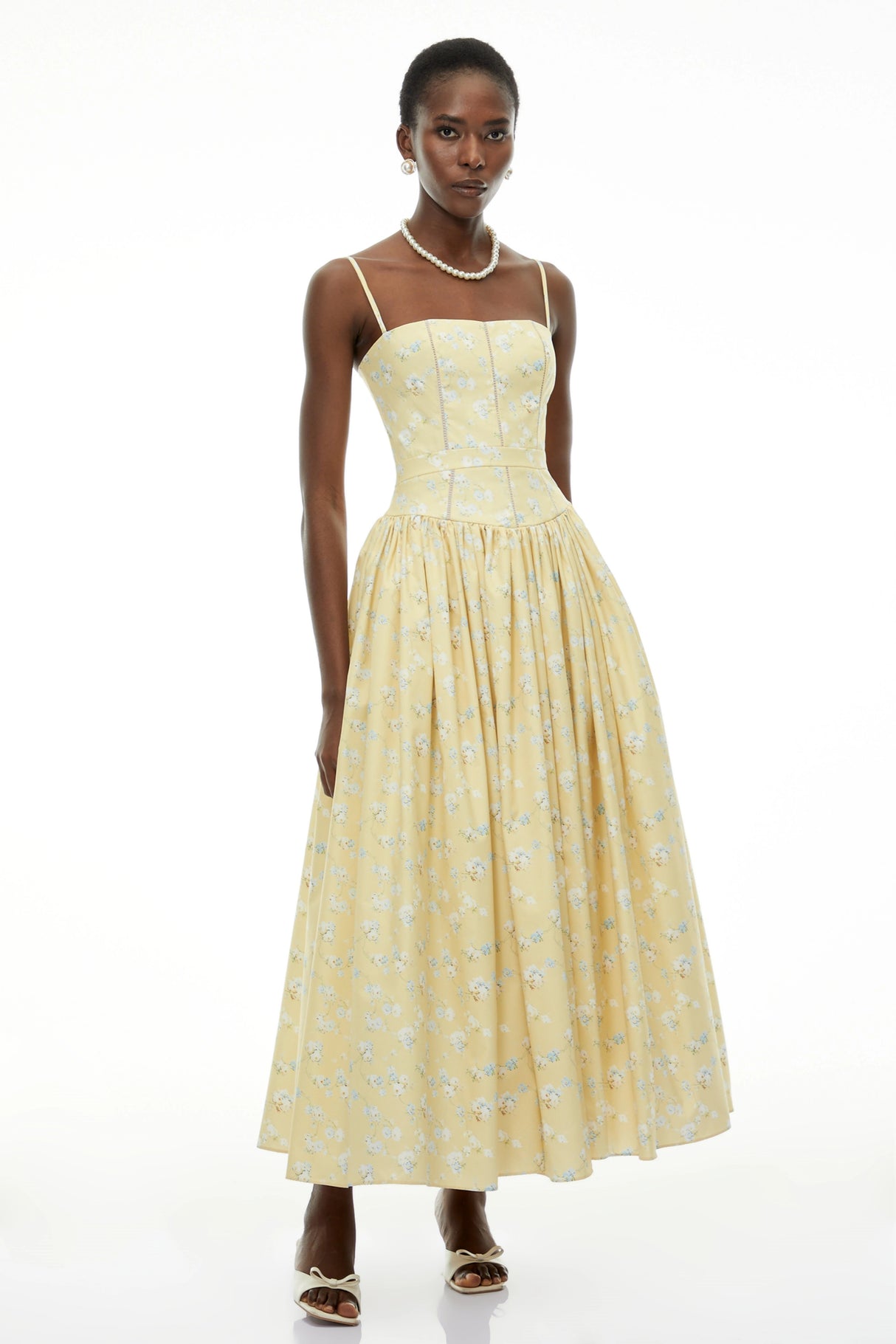 Fleur Yellow Floral Print Midi Dress