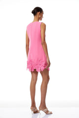 Fleurine Hot Pink Floral Appliqué Mini Dress