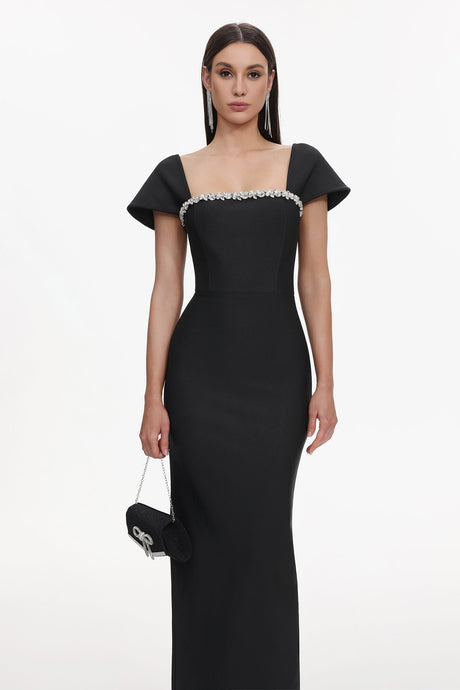 Flora Black Diamond Detail Maxi Dress