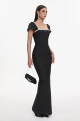 Flora Black Diamond Detail Maxi Dress