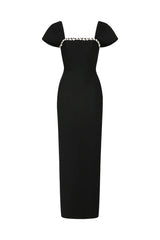 Flora Black Diamond Detail Maxi Dress