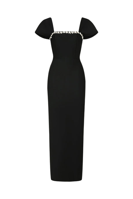 Flora Black Diamond Detail Maxi Dress