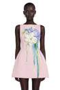 Flora Pink ALine Mini Dress with Floral Applique