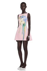 Flora Pink ALine Mini Dress with Floral Applique