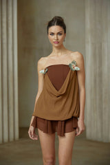 Flora Top & Skirt Set Brown Panelled Butterfly - Pin