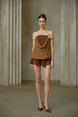 Flora Top & Skirt Set Brown Panelled Butterfly - Pin