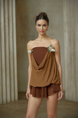 Flora Top & Skirt Set Brown Panelled Butterfly - Pin