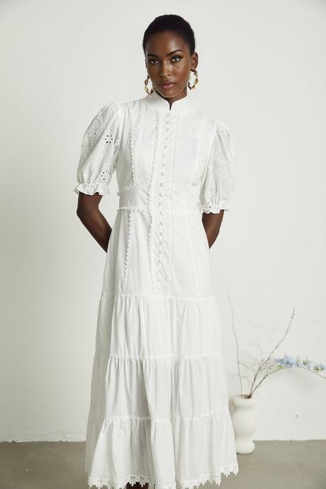 Floral embroidered lace midi dress in Coline style