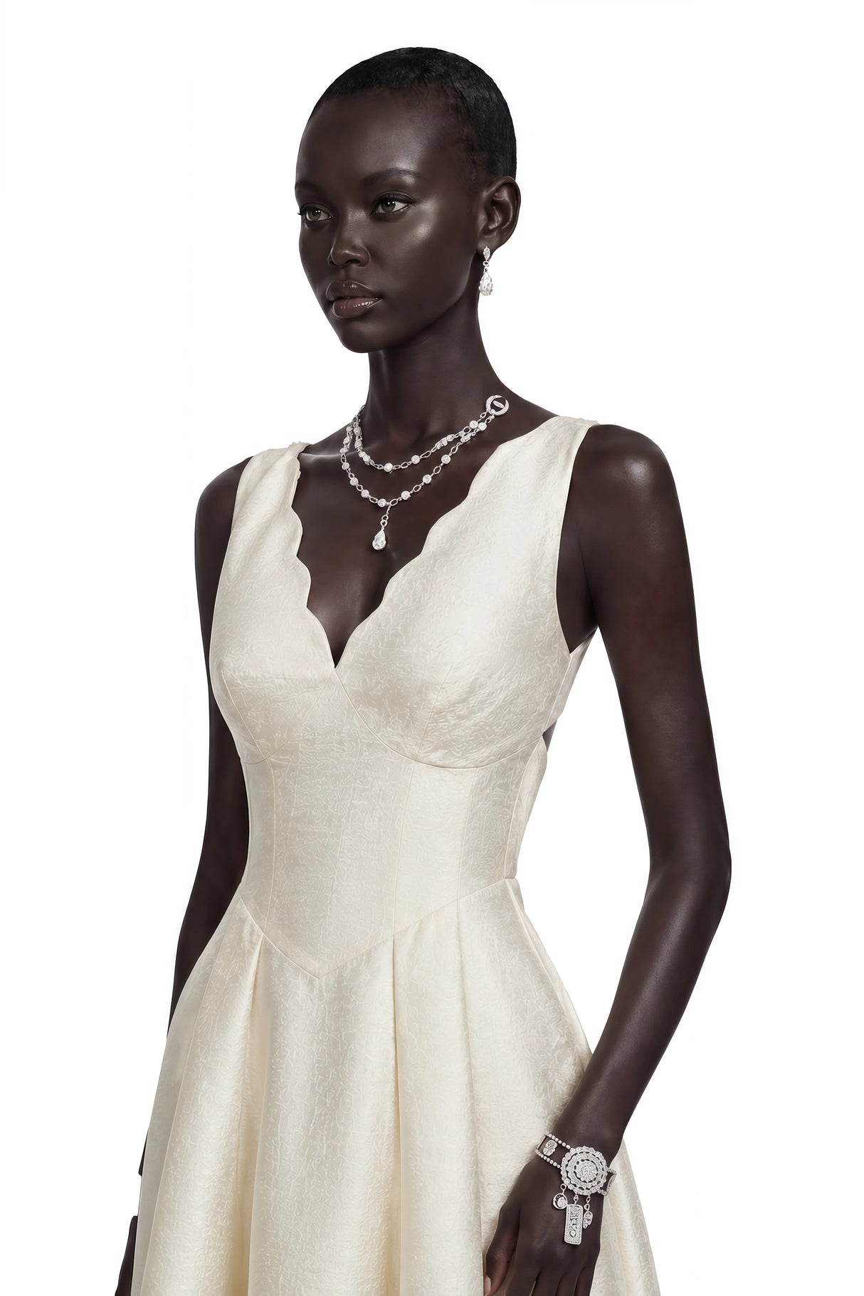 Florence Cream VNeck Flared Satin Maxi Dress