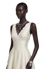 Florence Cream VNeck Flared Satin Maxi Dress