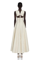 Florence Cream VNeck Flared Satin Maxi Dress