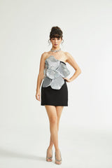 Florence fauxflower mini dress in Black