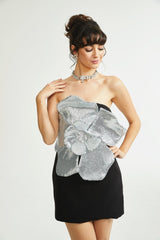 Florence fauxflower mini dress in Black