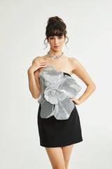 Florence fauxflower mini dress in Black