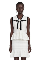 Florence White Knit Ruffled Mini Dress with Bow