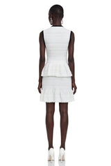 Florence White Knit Ruffled Mini Dress with Bow