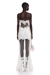Florence White SemiSheer Floral Lace Maxi Dress