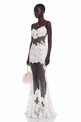 Florence White SemiSheer Floral Lace Maxi Dress
