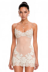 Florence White SemiSheer Floral Lace Mini Dress