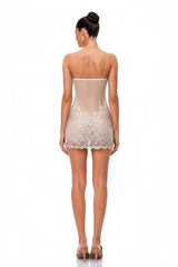 Florence White SemiSheer Floral Lace Mini Dress