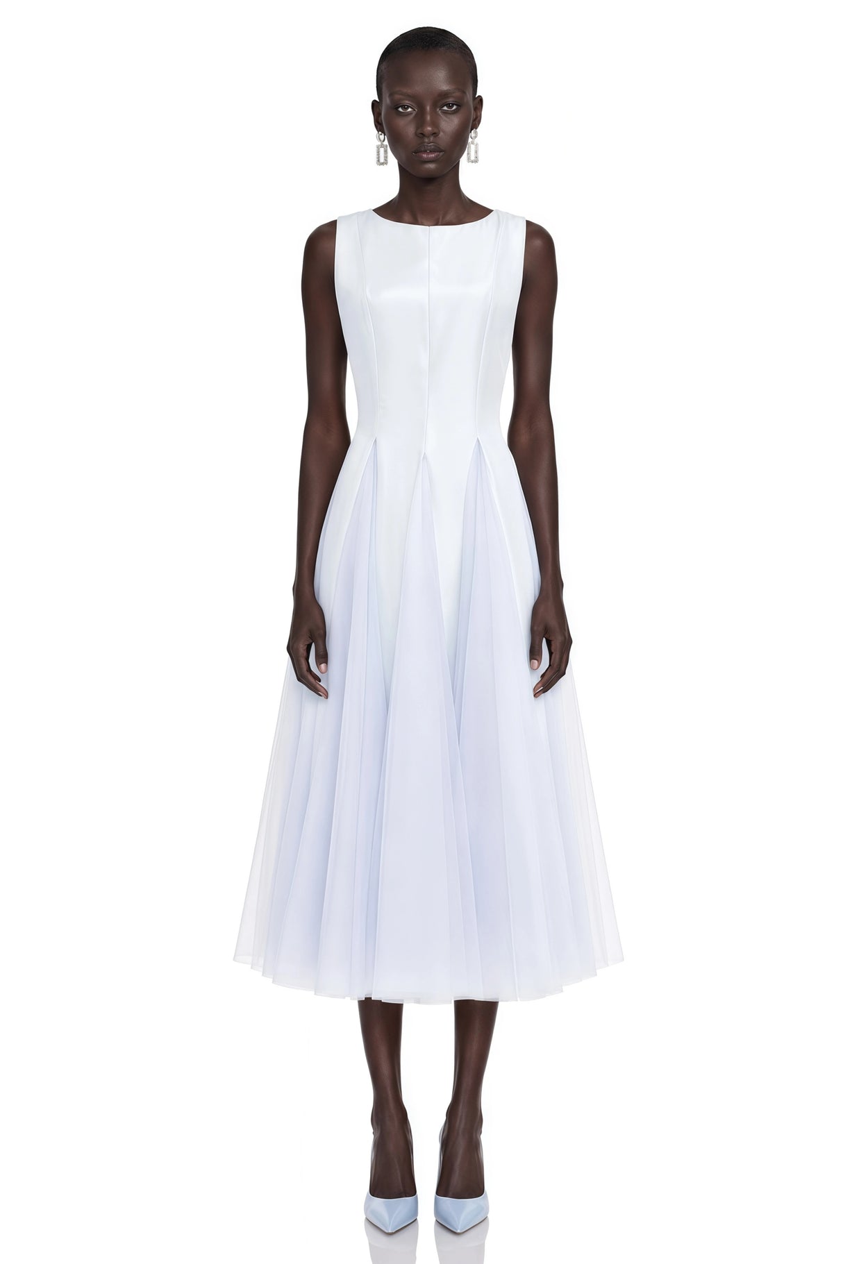 Florentina Blue Midi Dress with Tulle Panels
