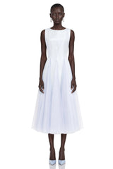 Florentina Blue Midi Dress with Tulle Panels