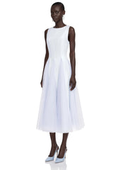 Florentina Blue Midi Dress with Tulle Panels