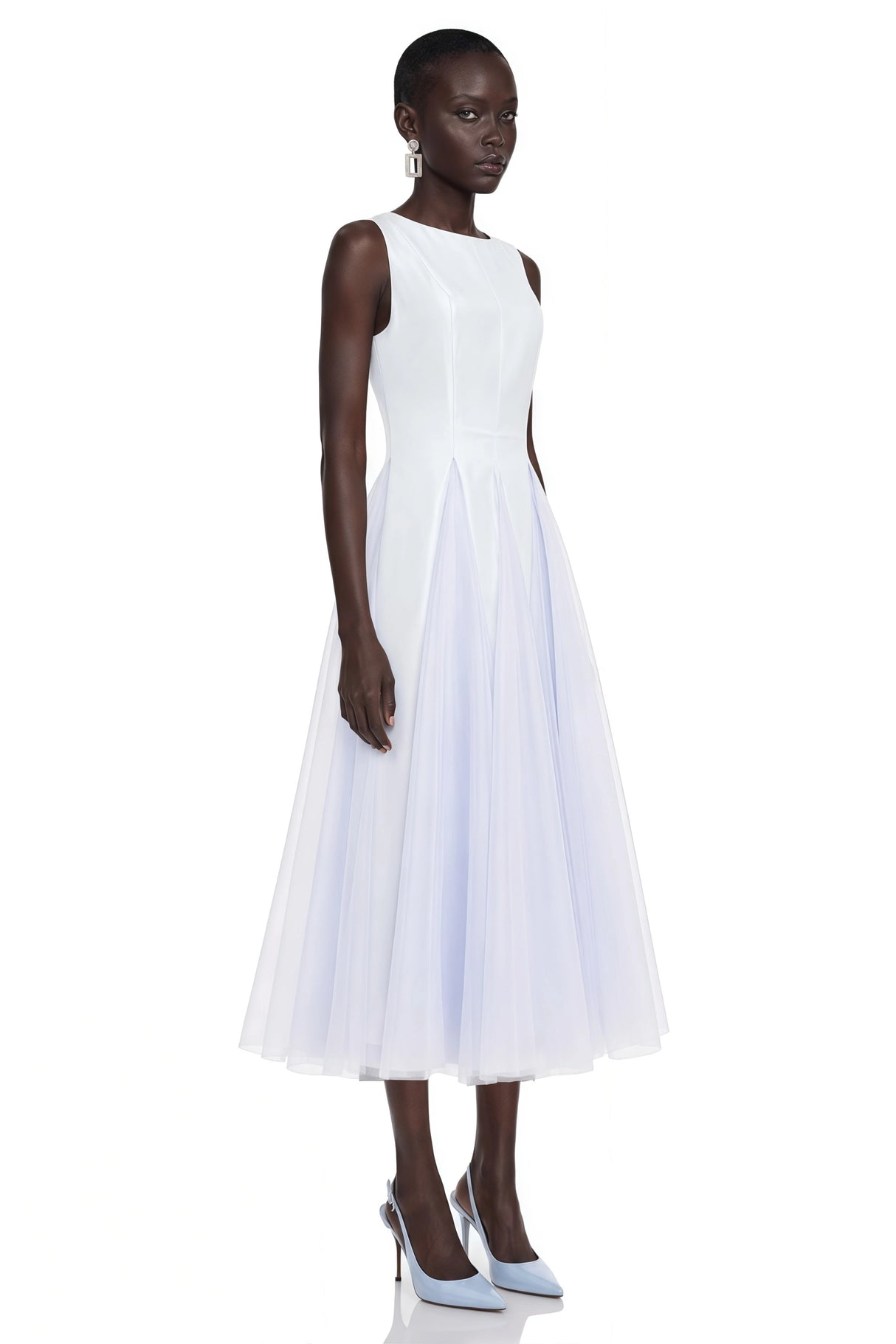 Florentina Blue Midi Dress with Tulle Panels