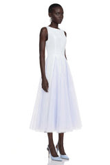 Florentina Blue Midi Dress with Tulle Panels