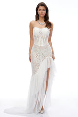 Florentina White Sleeveless Lace Applique Maxi Dress