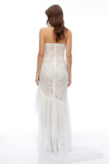 Florentina White Sleeveless Lace Applique Maxi Dress