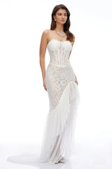 Florentina White Sleeveless Lace Applique Maxi Dress