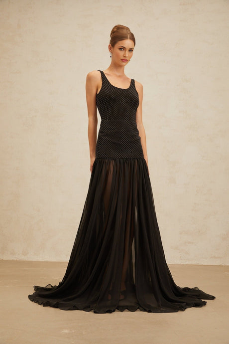 Fortuna Bodysuit - Sleeveless - Scoop Neck - Fitted Silhouette - Rhinestone Embellishment - Rear Zip Fastening