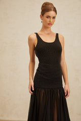 Fortuna Bodysuit - Sleeveless - Scoop Neck - Fitted Silhouette - Rhinestone Embellishment - Rear Zip Fastening