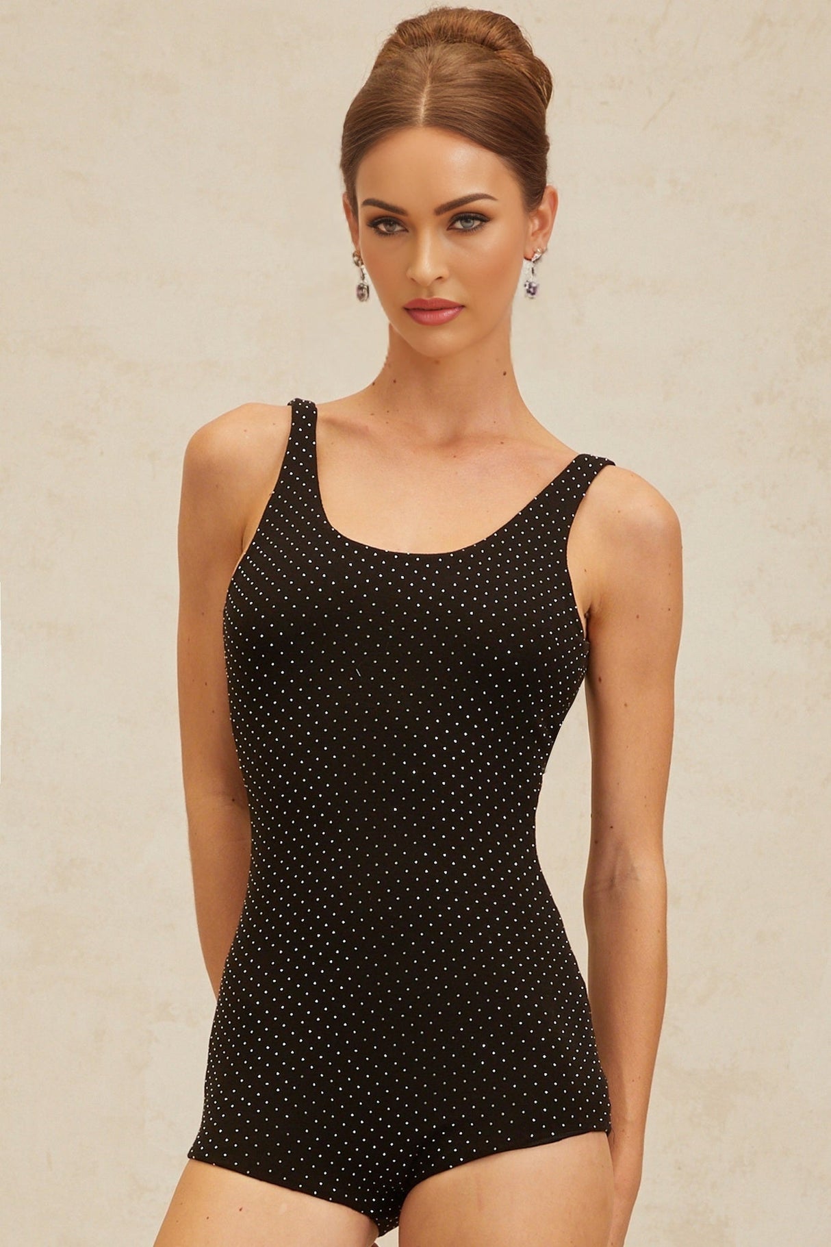 Fortuna Bodysuit - Sleeveless - Scoop Neck - Fitted Silhouette - Rhinestone Embellishment - Rear Zip Fastening