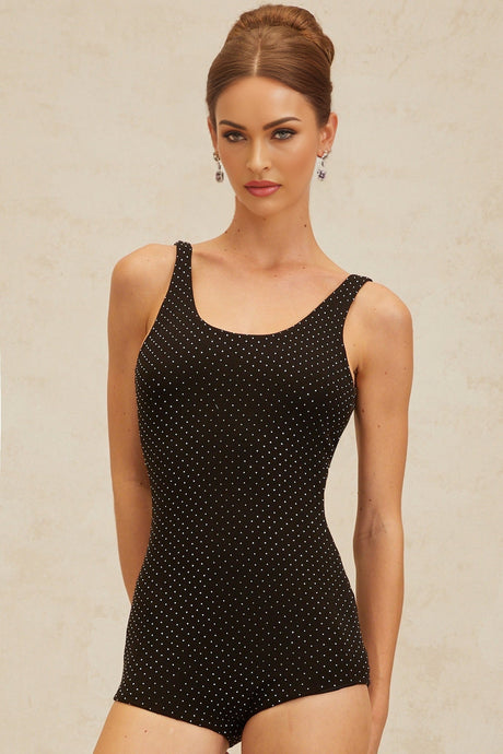 Fortuna Bodysuit - Sleeveless - Scoop Neck - Fitted Silhouette - Rhinestone Embellishment - Rear Zip Fastening