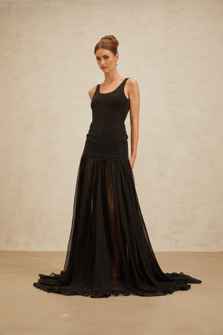 Fortuna Bodysuit - Sleeveless - Scoop Neck - Fitted Silhouette - Rhinestone Embellishment - Rear Zip Fastening