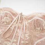 Fortuna Long Sleeved Dress - Lace Detailing - Square Neck - Mesh Design - Bustier Style