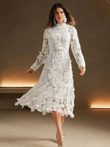 Fortuna Midi Dress - High Neck - Formal & Evening - A Line - Elegant - Appliques