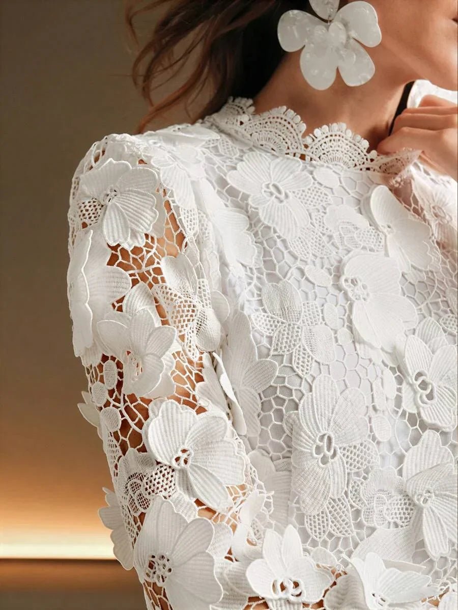 Fortuna Midi Dress - High Neck - Formal & Evening - A Line - Elegant - Appliques