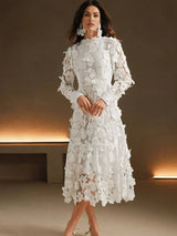 Fortuna Midi Dress - High Neck - Formal & Evening - A Line - Elegant - Appliques
