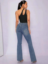 Fortunata Bodysuit - High Stretch Fabric - Slim Fit - Asymmetrical Neckline - Casual Style - Sleeveless - Natural Waist - Slit - Premium Quality