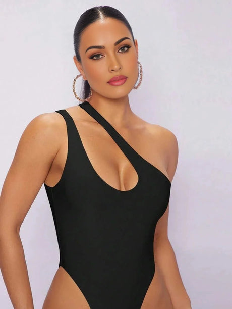 Fortunata Bodysuit - High Stretch Fabric - Slim Fit - Asymmetrical Neckline - Casual Style - Sleeveless - Natural Waist - Slit - Premium Quality