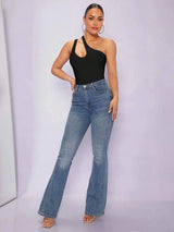 Fortunata Bodysuit - High Stretch Fabric - Slim Fit - Asymmetrical Neckline - Casual Style - Sleeveless - Natural Waist - Slit - Premium Quality