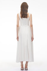 Forugh White Pleated Satin Maxi Dress