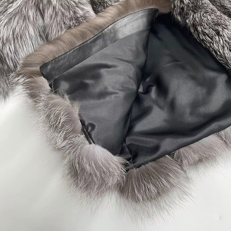 Fox Fur Jacket – Silver - Black Luxe – Winter Elegance