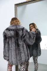 Fox Fur Jacket – Silver - Black Luxe – Winter Elegance