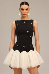 Franca Black Diamond Embellished Tulle Mini Dress